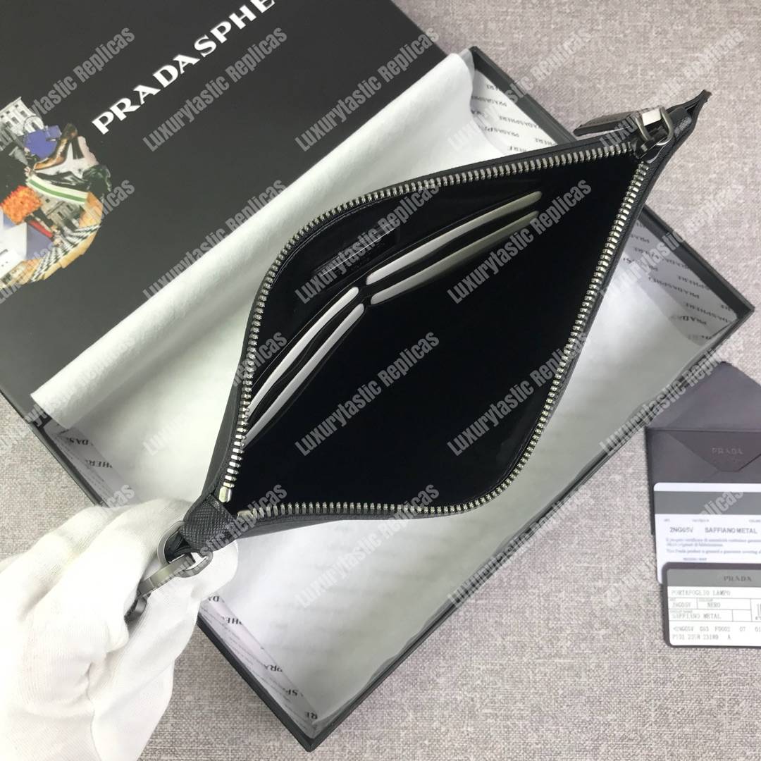 Pra*a saffiano leather pouch black