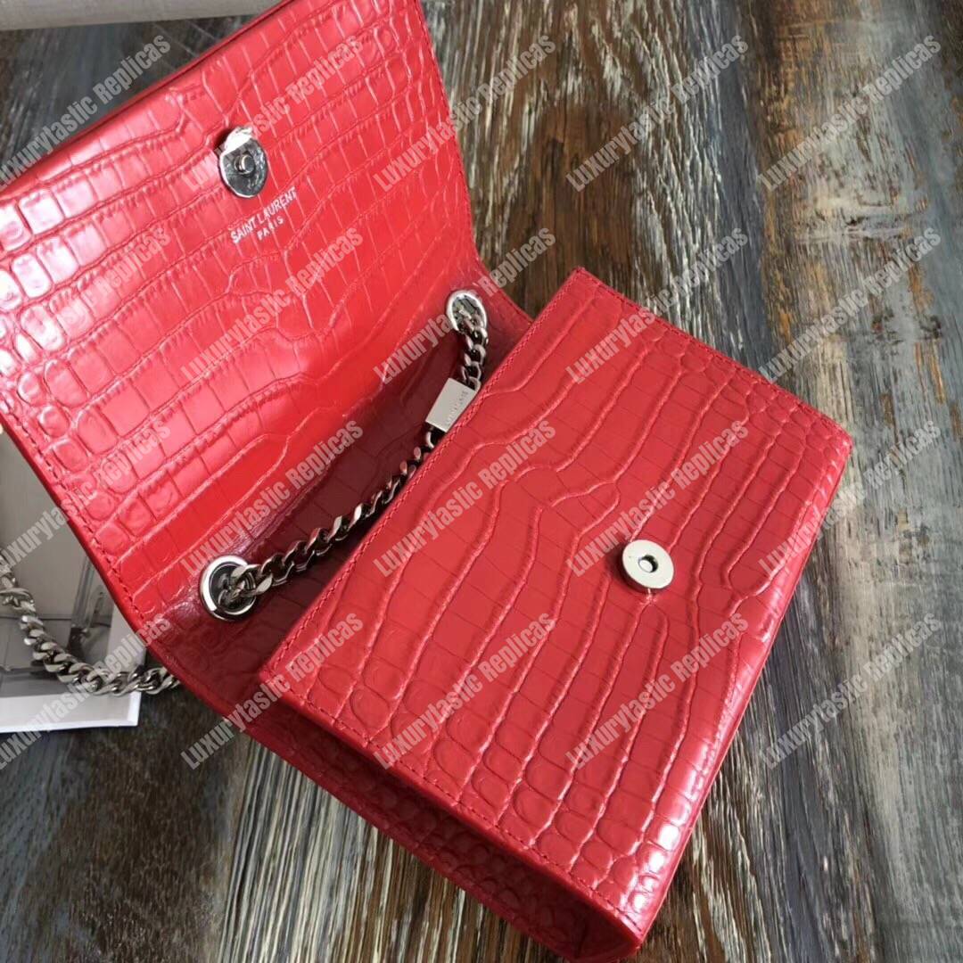Saint Laurent Classic Small Kate Monogram Red Crocodile