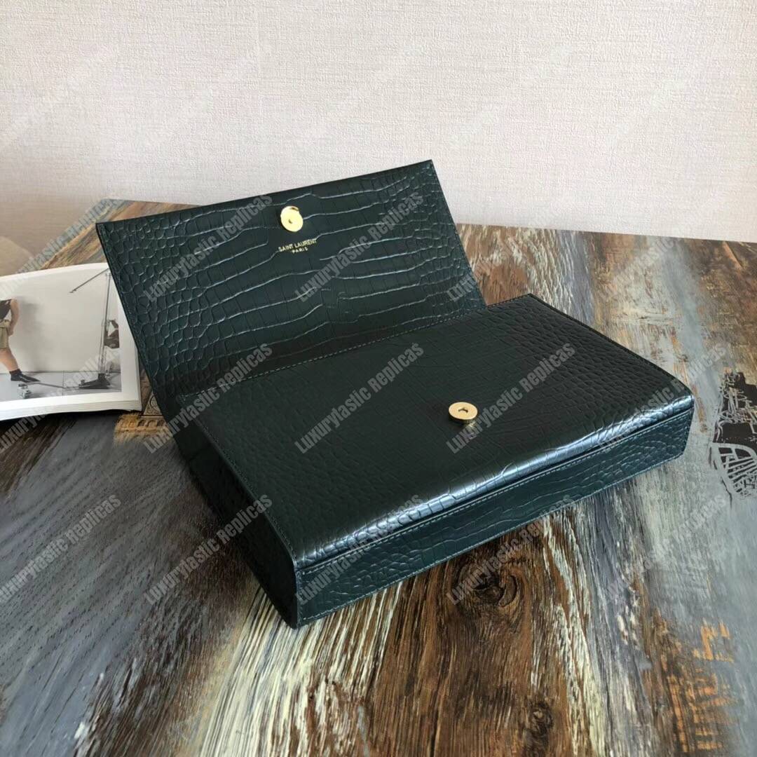 Saint Laurent Medium Kate Tassel Chain Bag Dark Green Crocodile