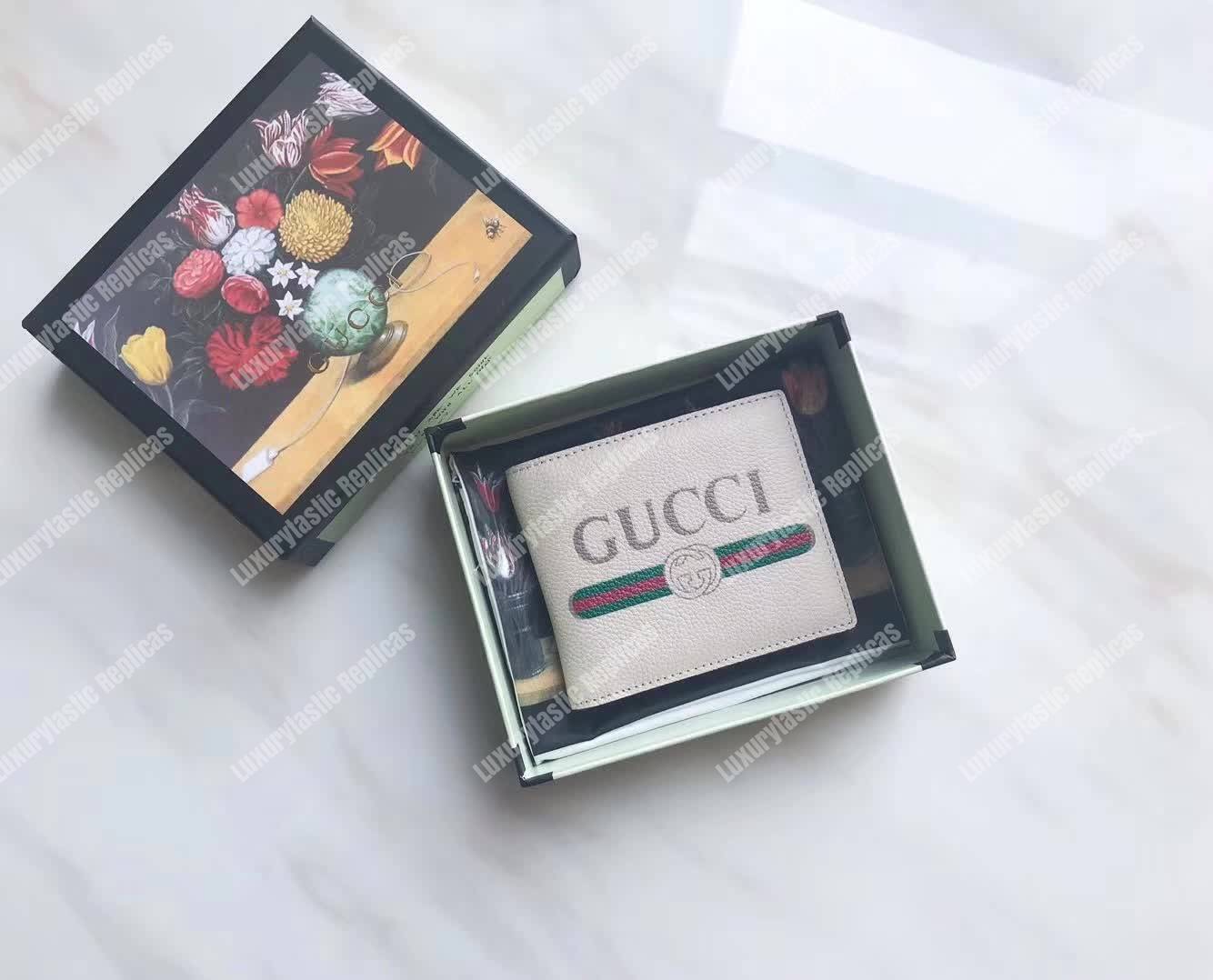 G*u*i print leather bi-fold wallet white