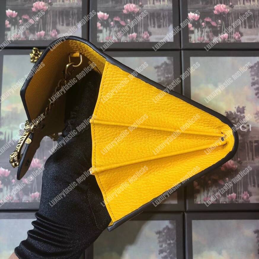 G*u*i calfskin garden dionysus chain wallet yellow with butterfly