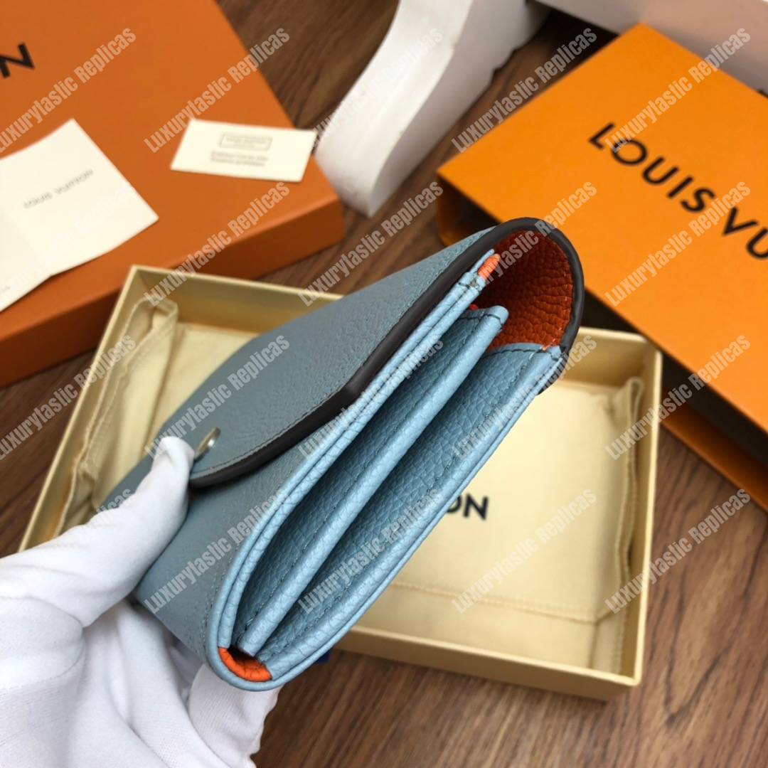 LV Iris Wallet Mahina Leather Bleu Horizon Pumpkin