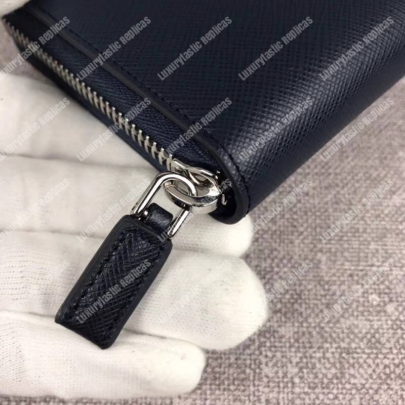 Pra*a saffiano and crocodile leather wallet blue dark blue/grey crocodile insert