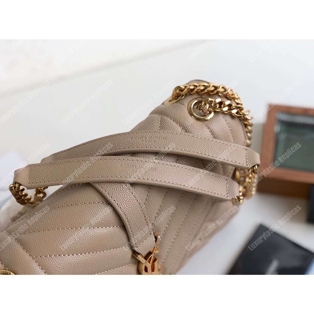 Saint Laurent Envelope Medium Bag in Mix Matelasse Grain De Poudre Embossed Leather Latte