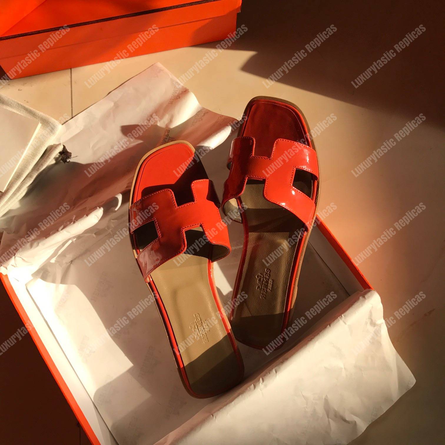 H**mes oran sandal patent leather orange