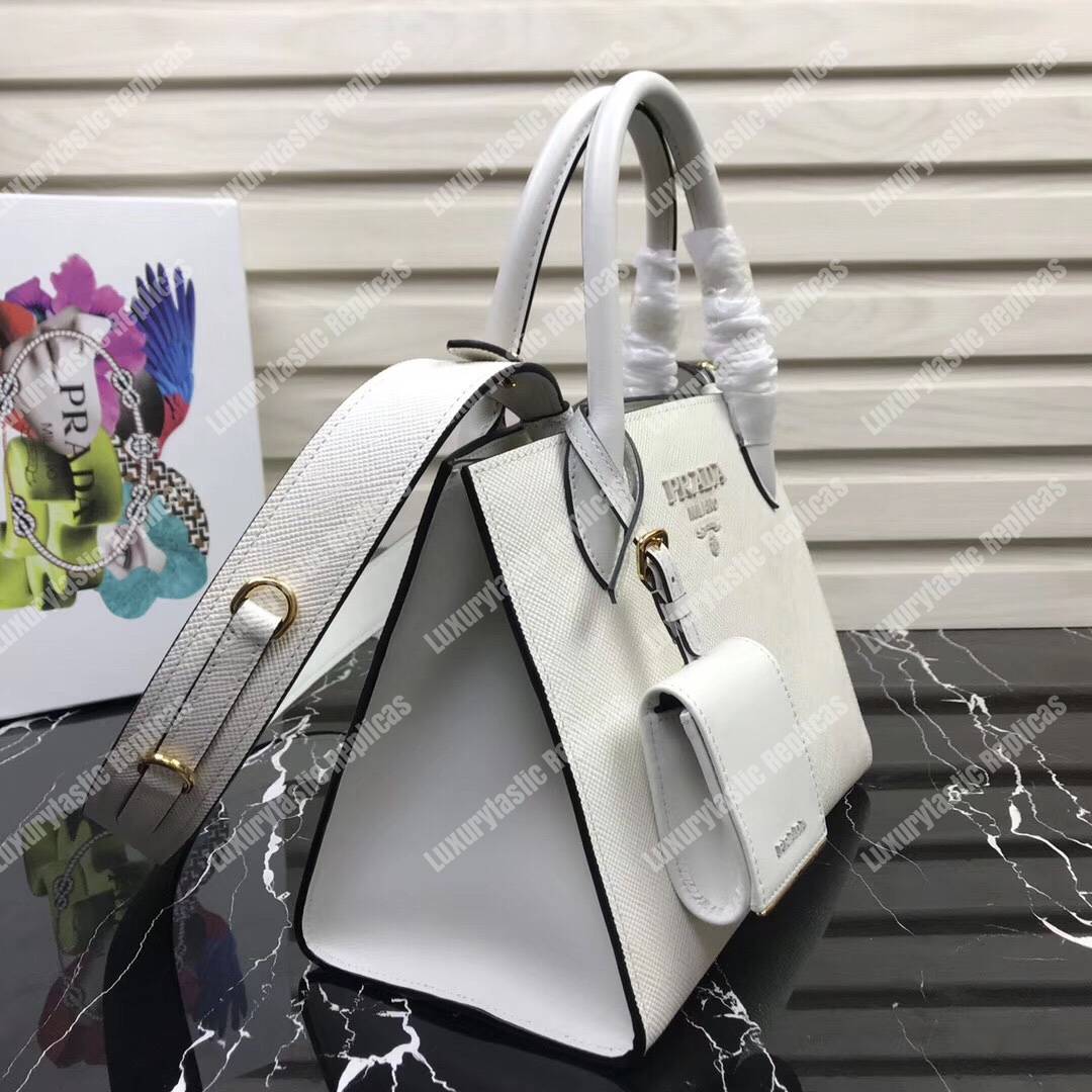 Pra*a monochrome saffiano leather bag white