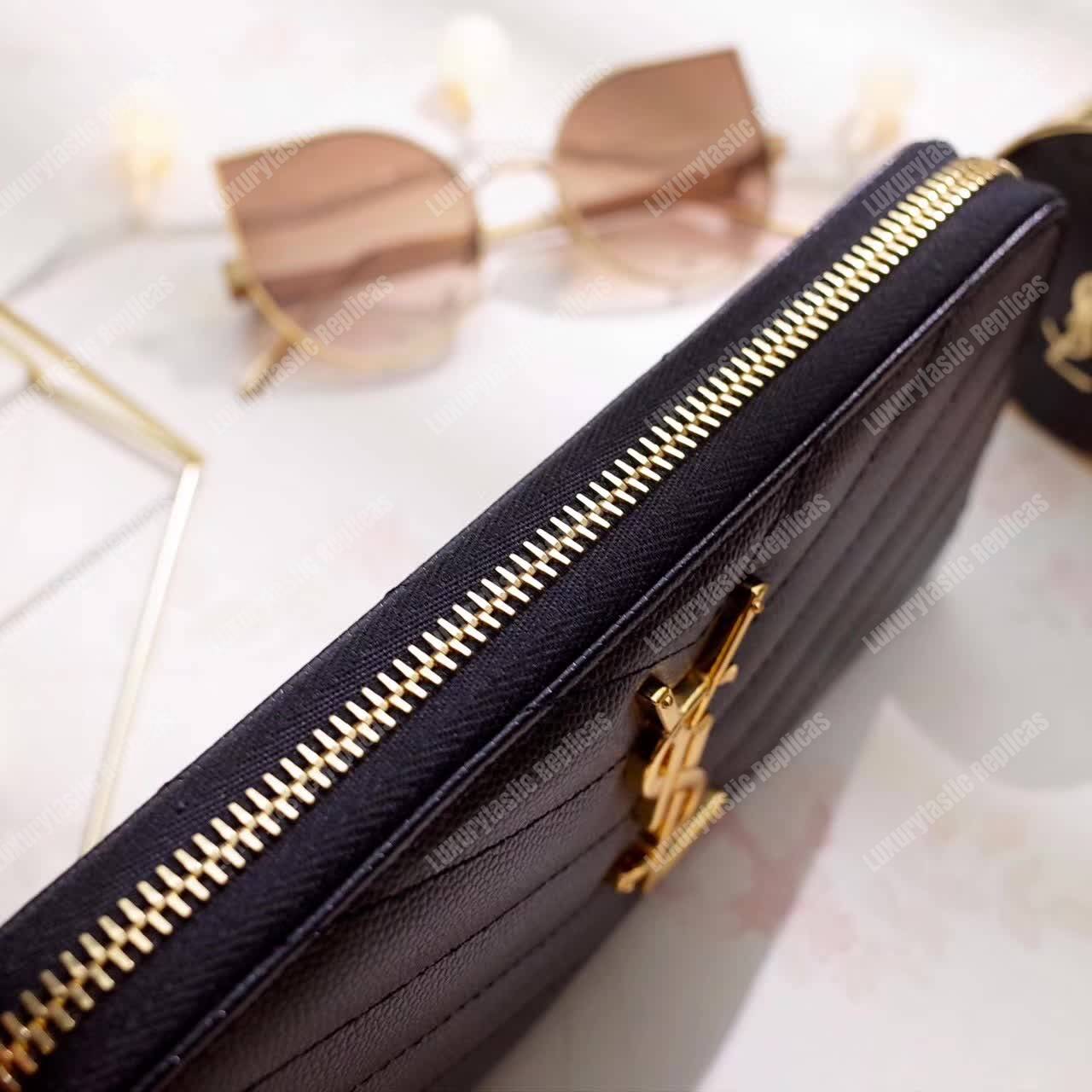 Saint Laurent Monogram Zip Around Wallet Black Grain De Poudre