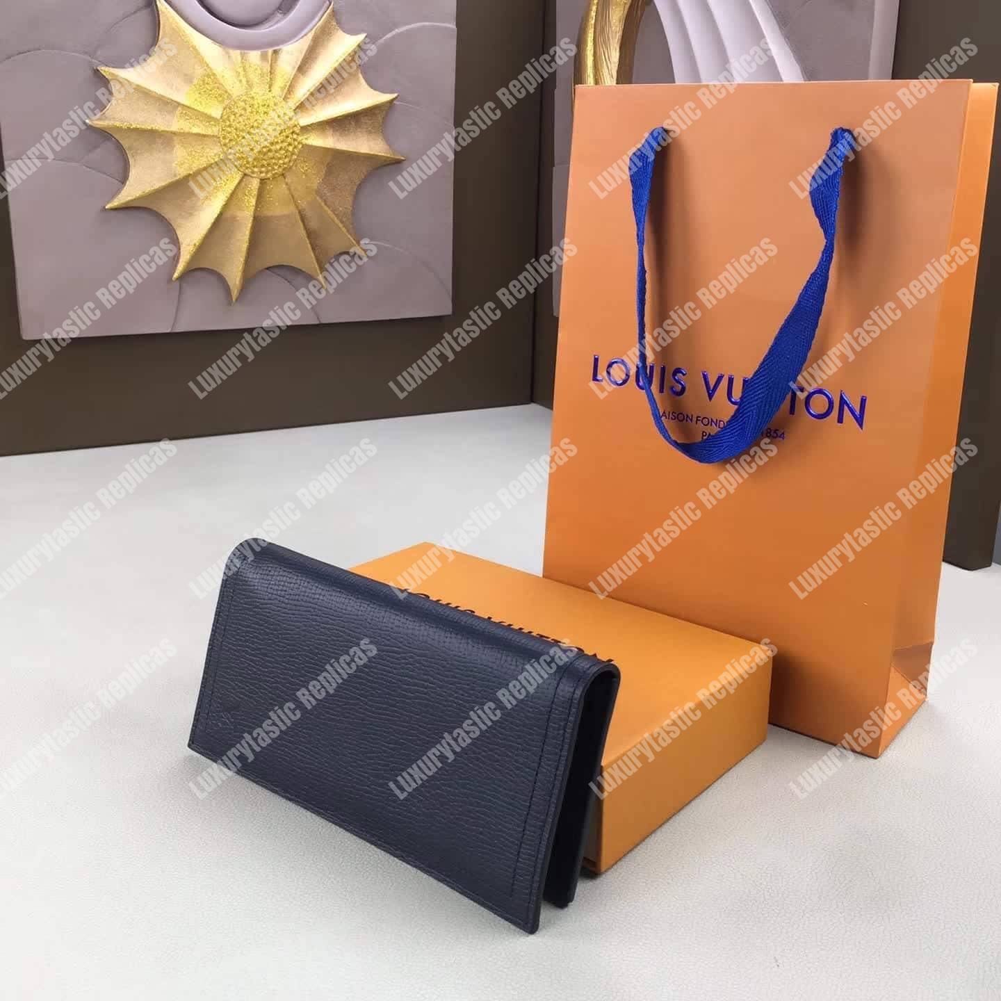 LV Long Coin Wallet Utah Leather Bleu Marine