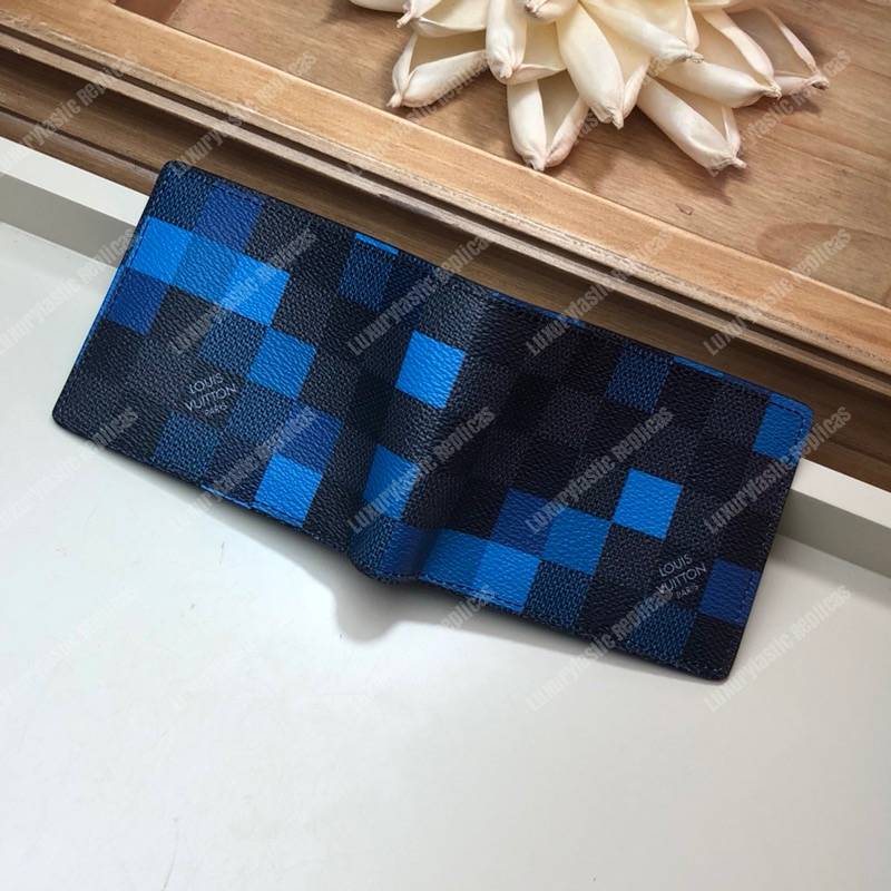 LV Slender Wallet Damier Graphite Pixel Blue