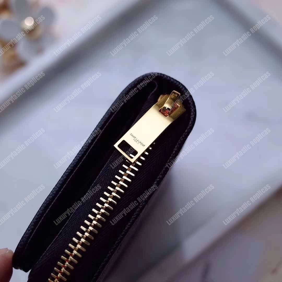 Saint Laurent Compact Zip Around Wallet Black Grain De Poudre