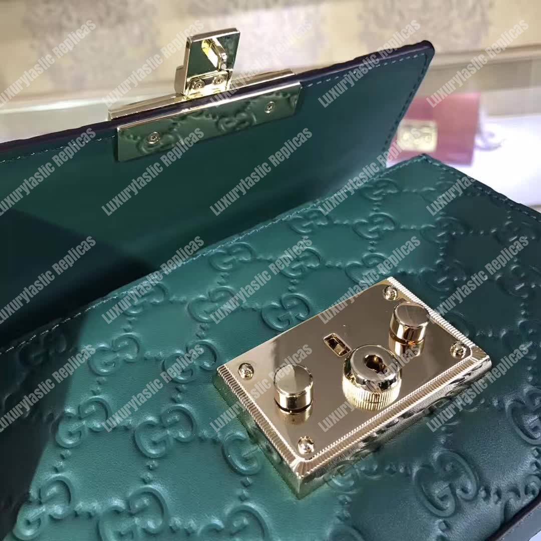 G*u*i padlock small signature shoulder bag emerald green