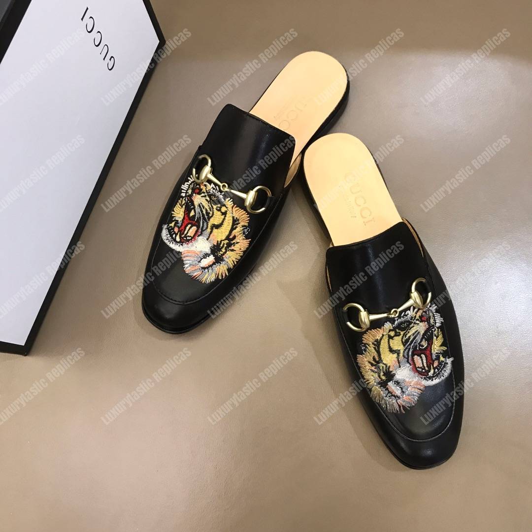 G*u*i princetown leather tiger slipper black