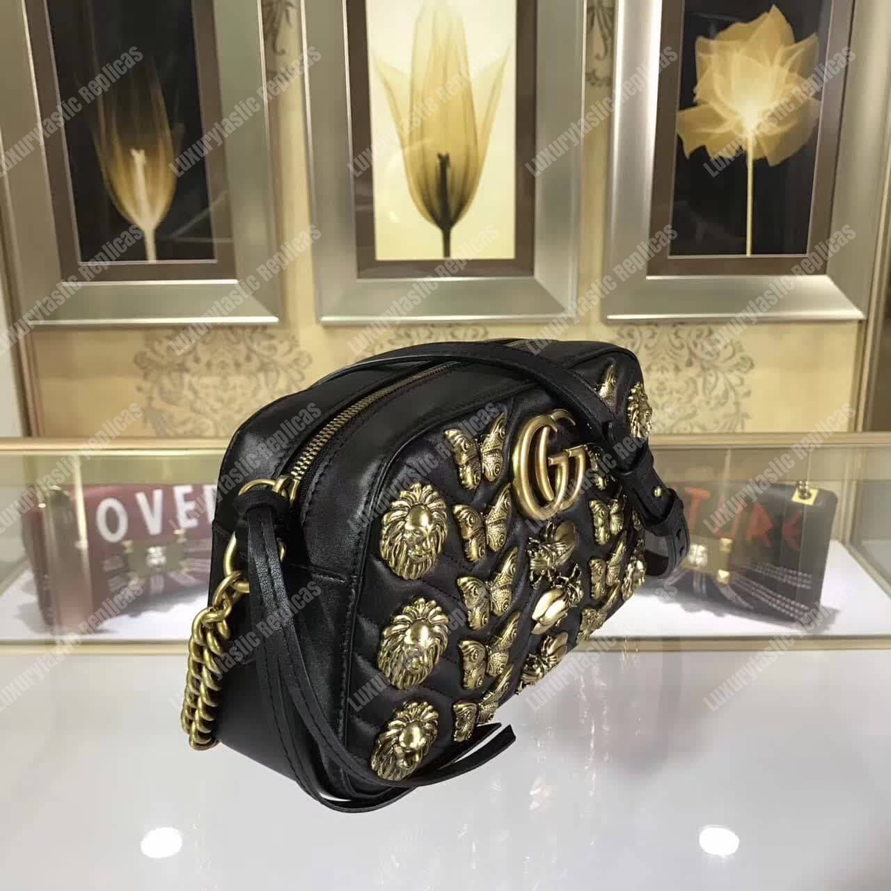 G*u*i gg marmont animal studs shoulder bag black