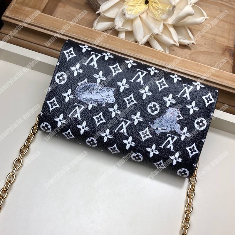 LV Twist Chain Wallet Catogram Dogs and Cats Black White
