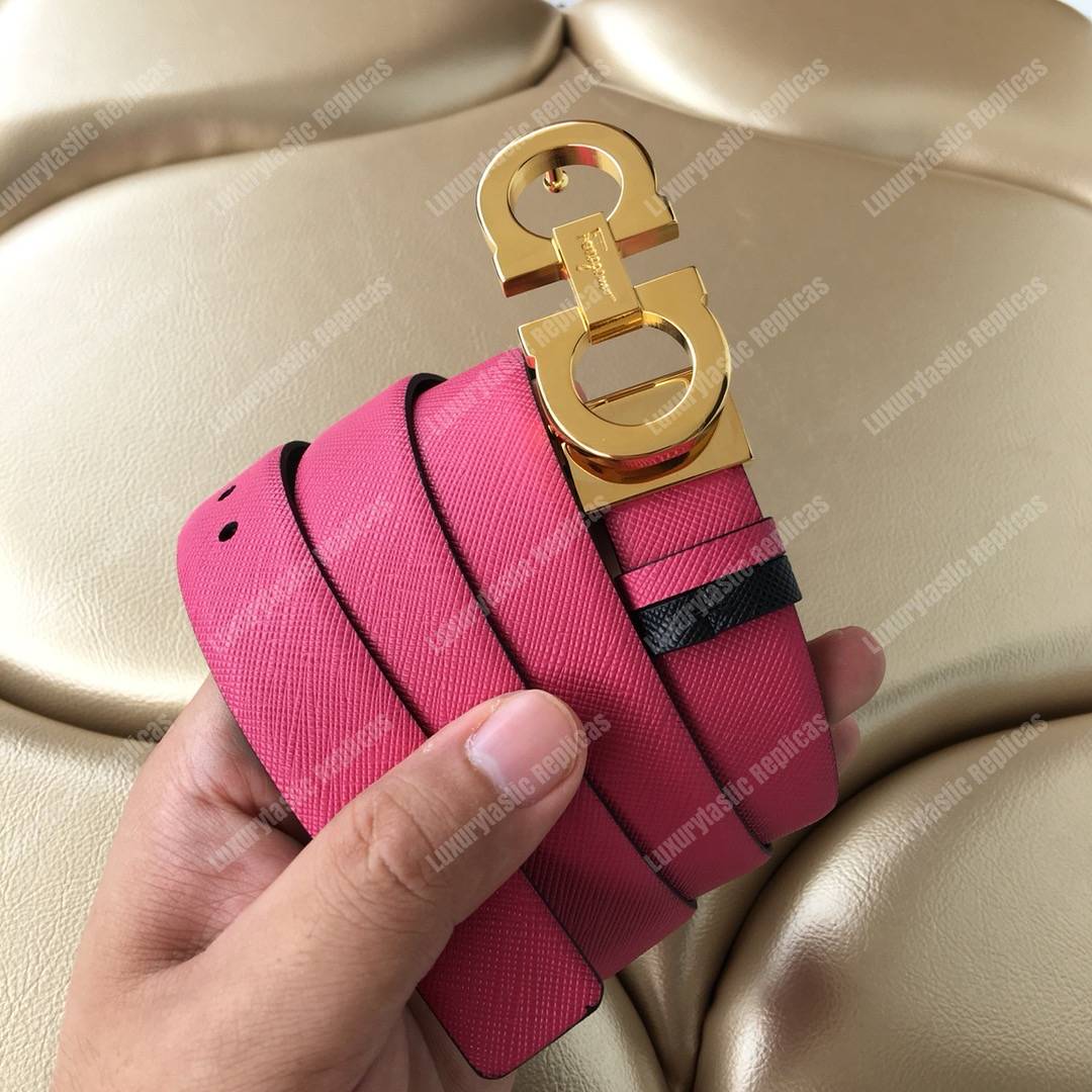 Salvatore Ferragamo Adjustable and Reversible Gancini Belt Black / Pink
