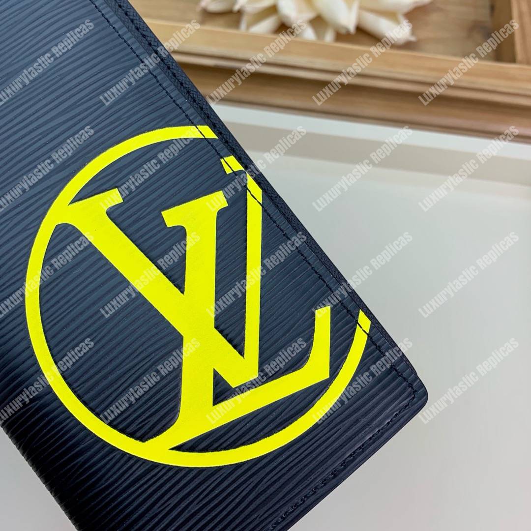LV Brazza Wallet Epi Leather Yellow Initial Noir