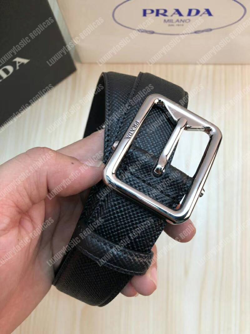 Pra*a saffiano leather belt black