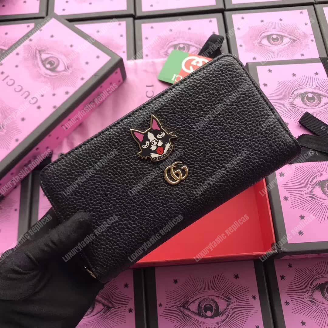 G*u*i leather zip around wallet with bosco in black