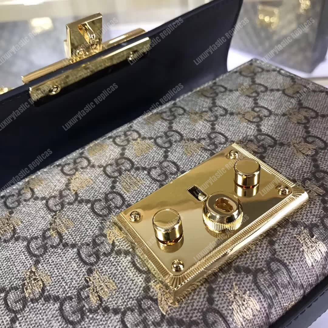 G*u*i padlock small gg bees shoulder bag beige ebony