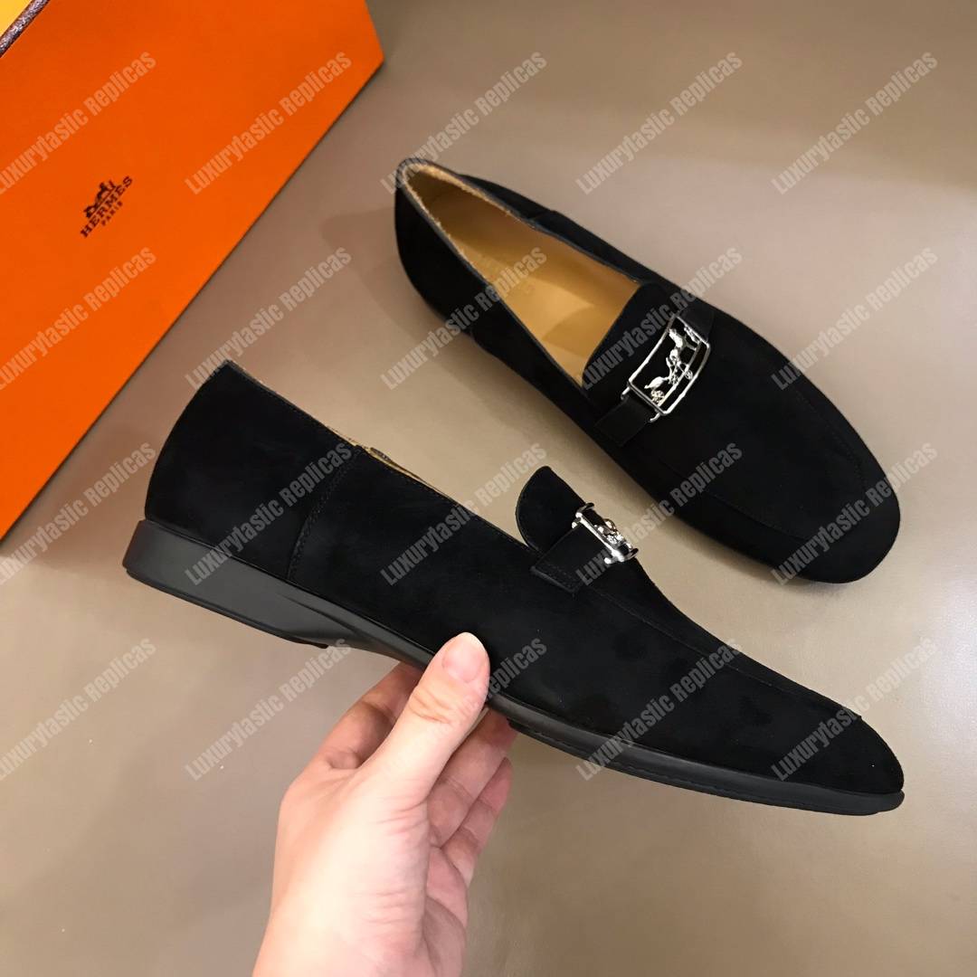 H**mes tenor loafer black velvet