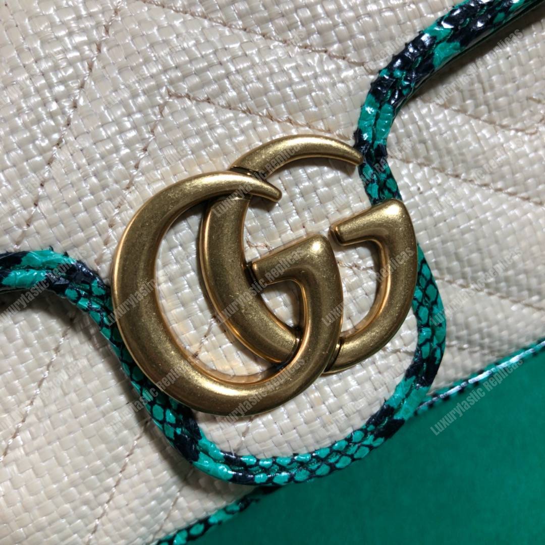 G*u*i gg marmont matelassé super mini bag green snakeskin trim