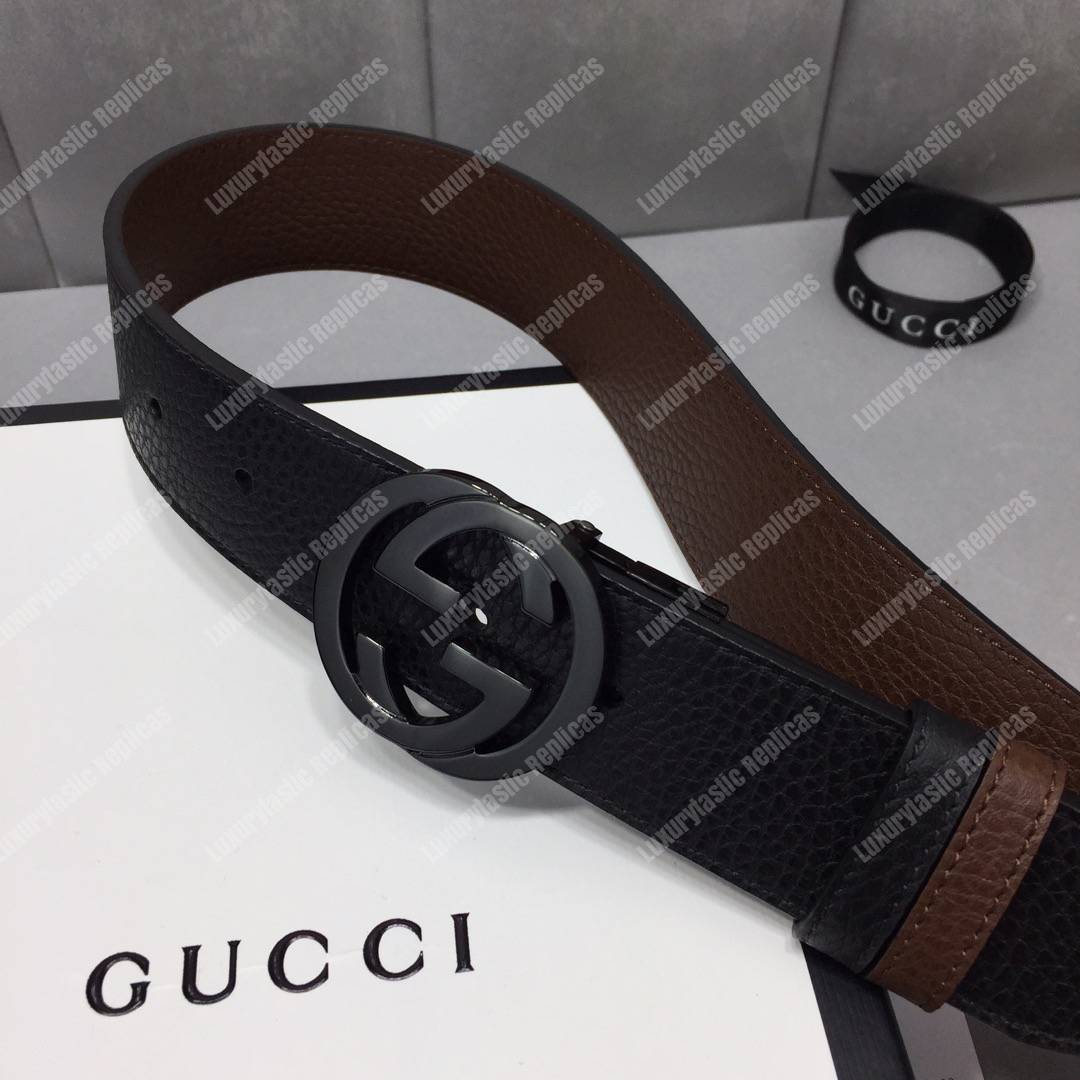 G*u*i leather belt with interlocking g buckle brown