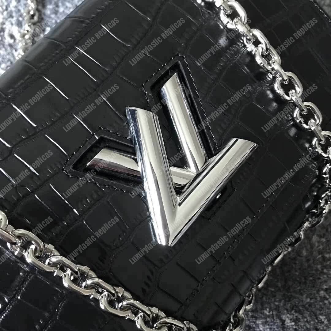 LV Twist Bag MM Crocodilien Brillant Noir