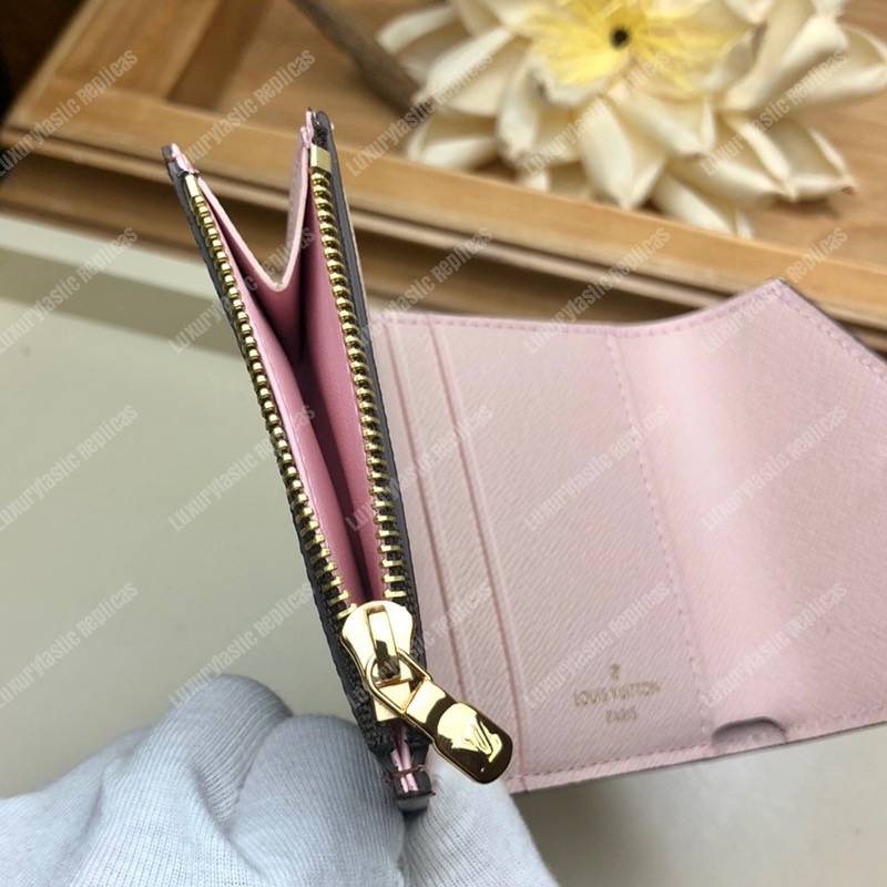 LV Zoé Wallet Damier Ebene Rose Ballerine colored leather