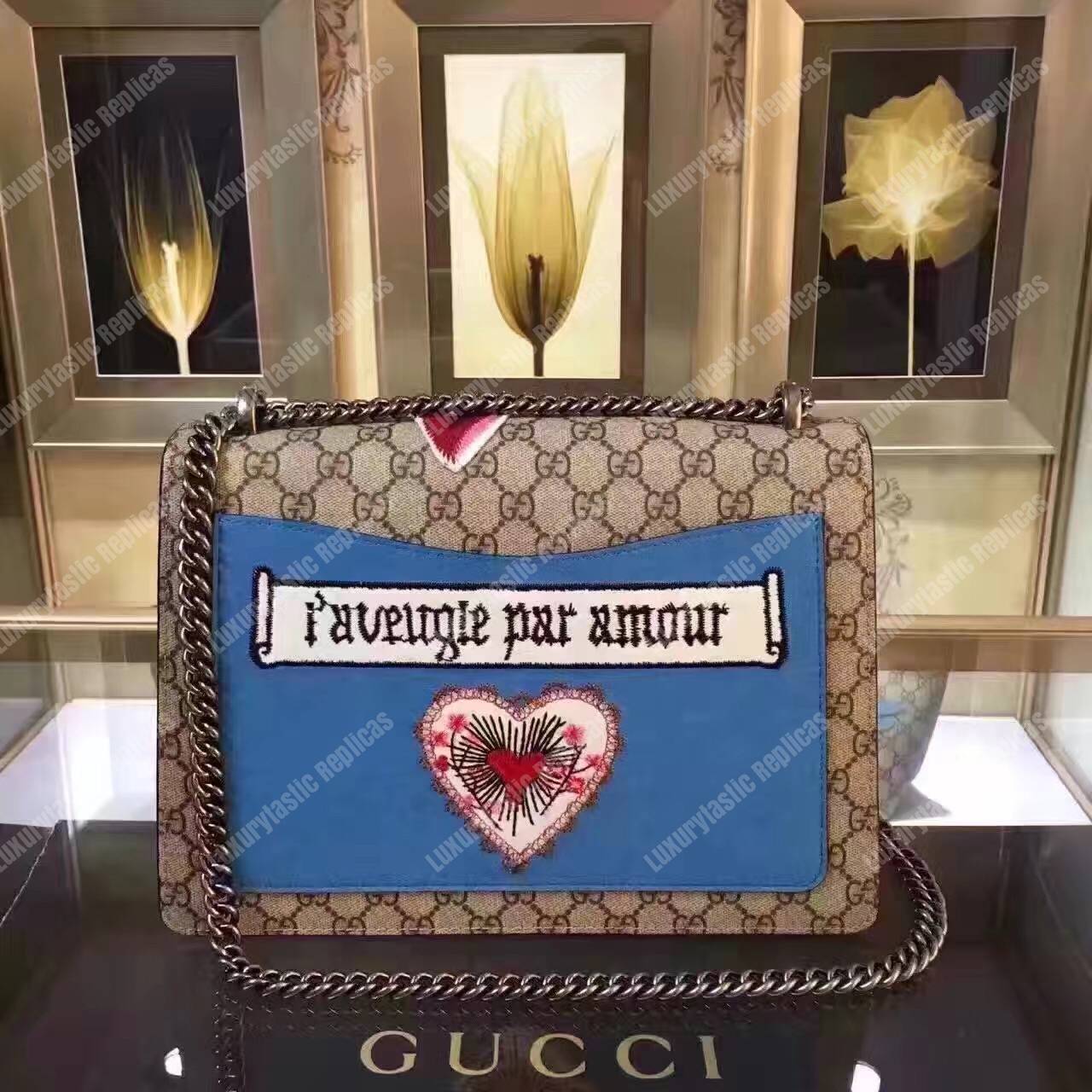 G*u*i dionysus embroidered shoulder bag cat/star/butterfly