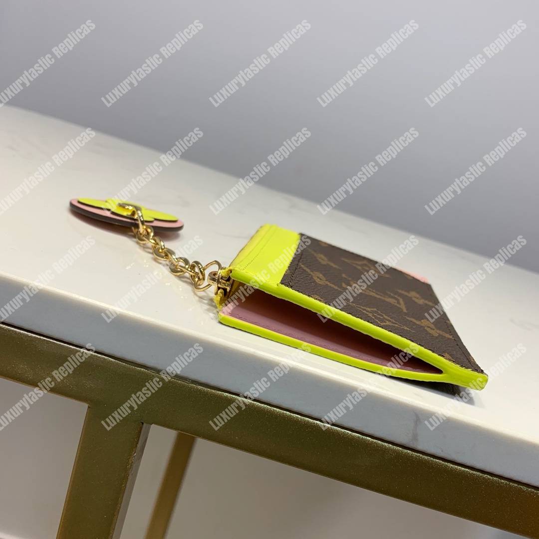 LV Zipped Card Holder Monogram canvas with colorful grained-leather trim Yellow