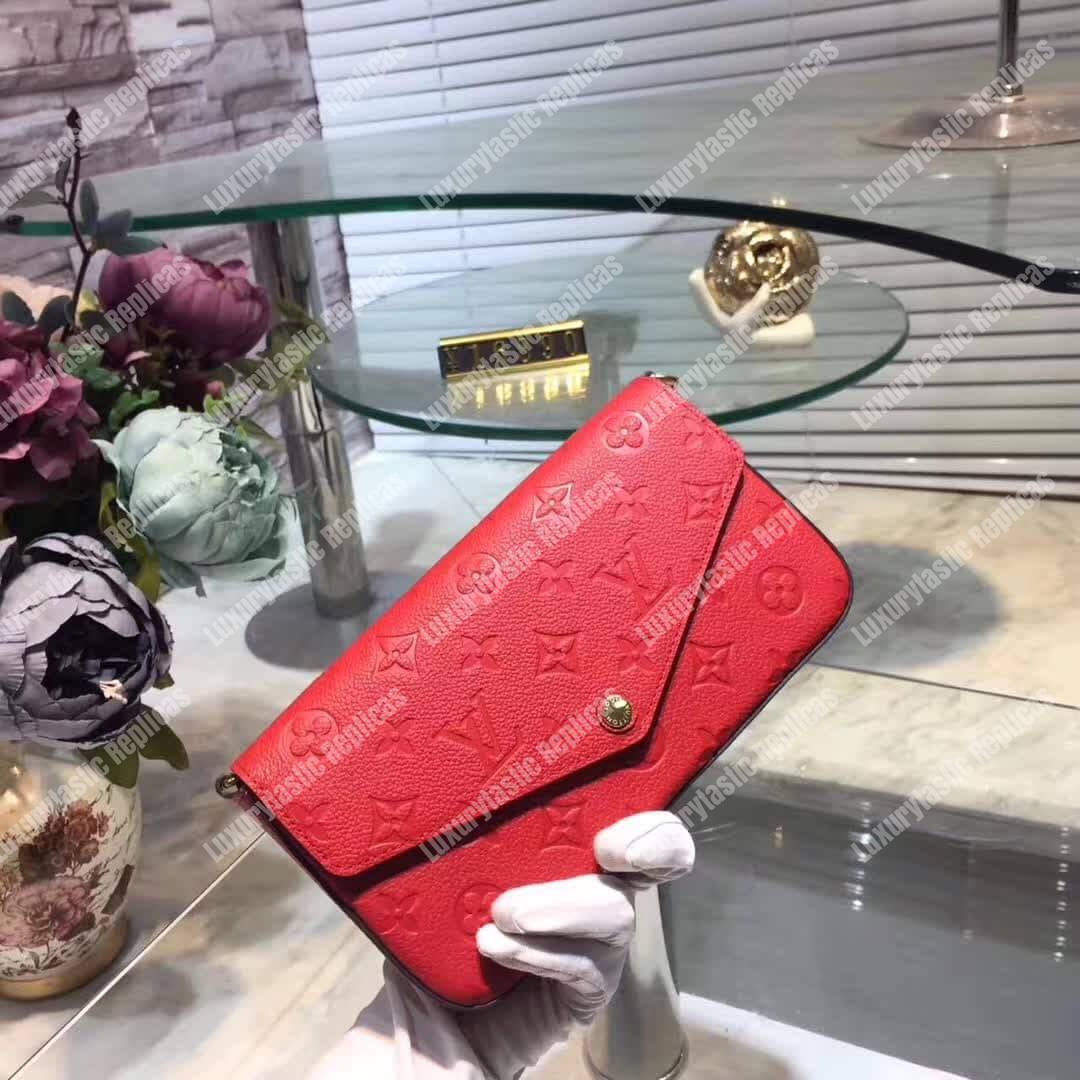 LV Pochette Felicie Bag Monogram Leather Cerise