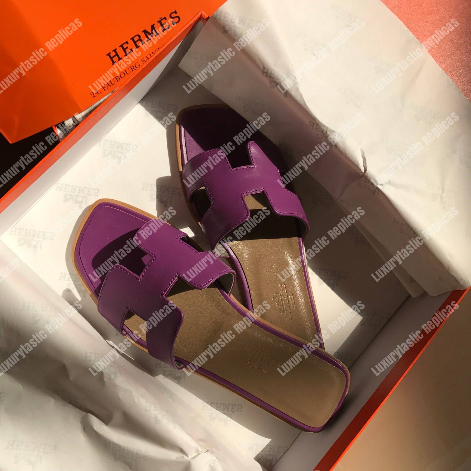 H**mes oran sandal calfskin leather purple