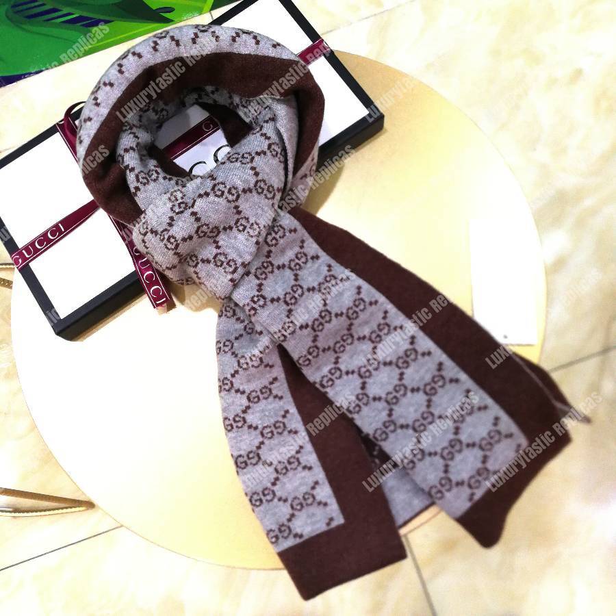 G*u*i monogram gg wool scarf grey burgundy