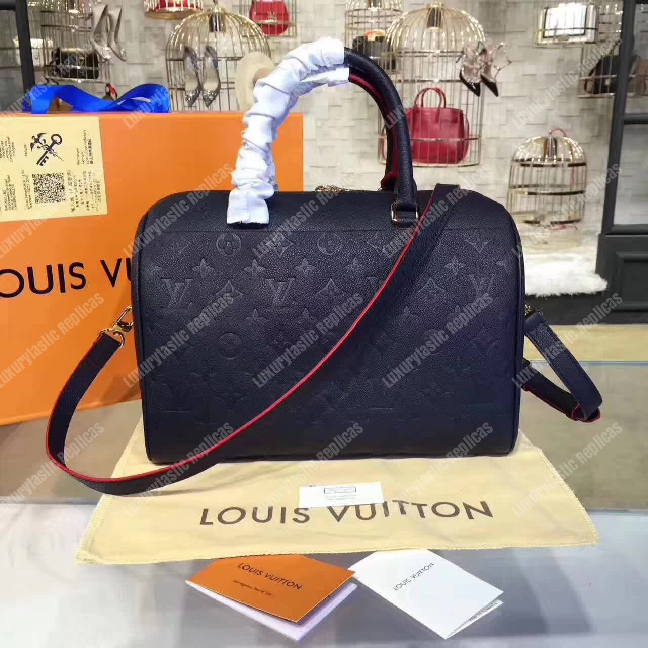 LV Speedy Bandouliere 30 Monogram Empreinte Leather Marine Rouge