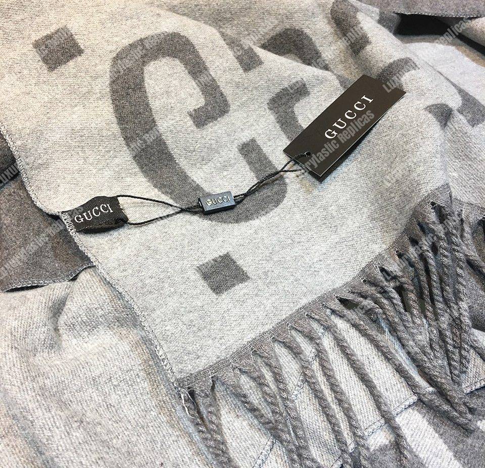 G*u*i gg jacquard wool silk scarf grey
