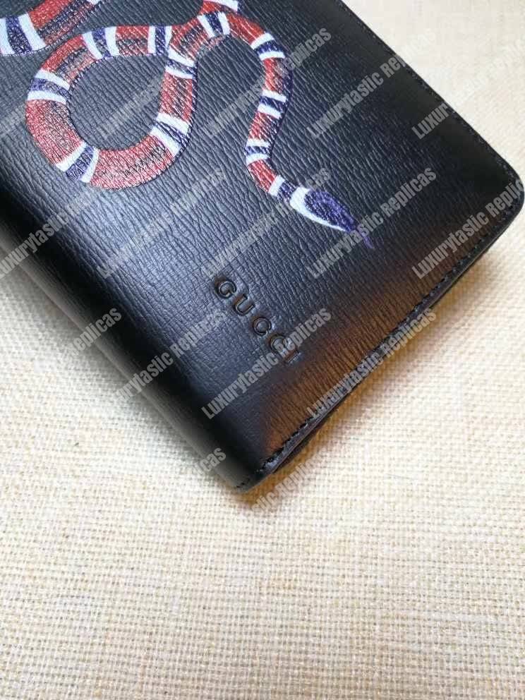 G*u*i kingsnake print leather zip around wallet black