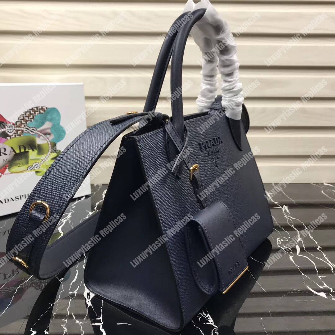 Pra*a monochrome saffiano leather bag dark blue