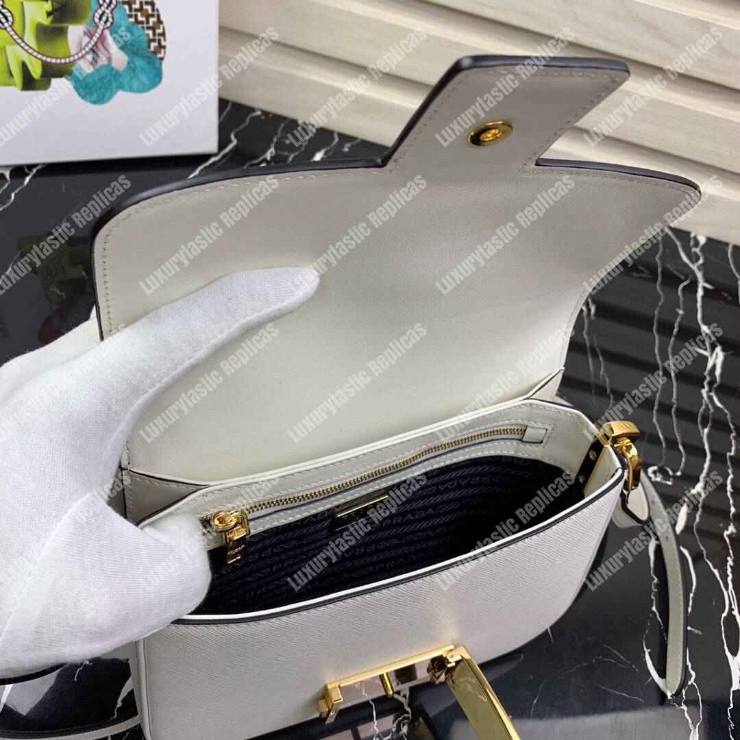 Pra*a emblème saffiano leather bag white