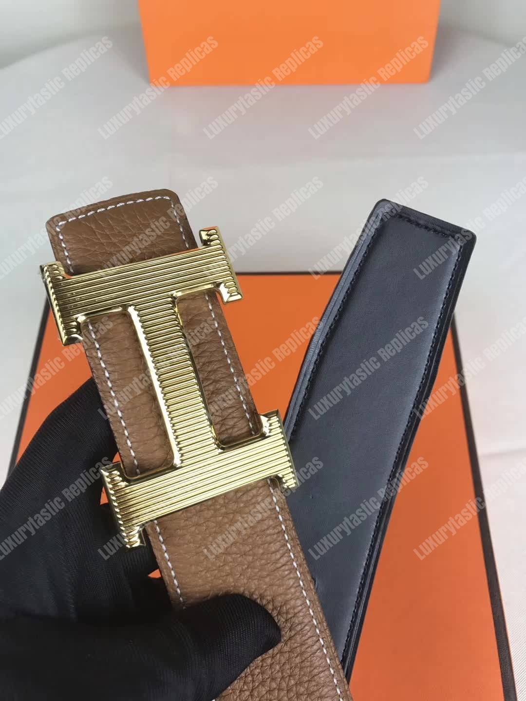 H**mes h belt buckle reversible leather strap brown