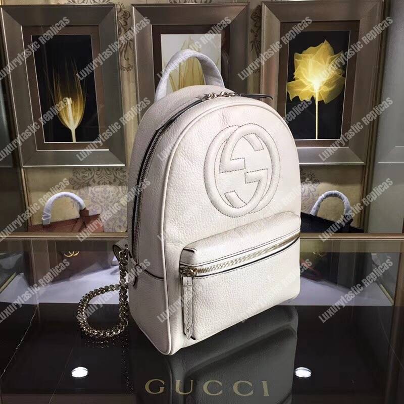 G*u*i soho leather chain backpack white