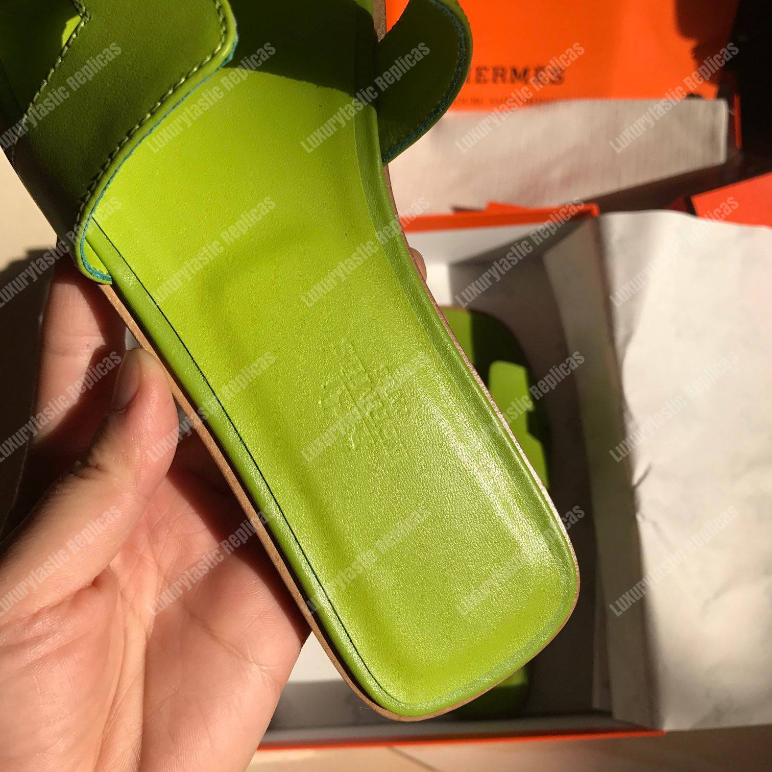 H**mes oran sandal calfskin leather green