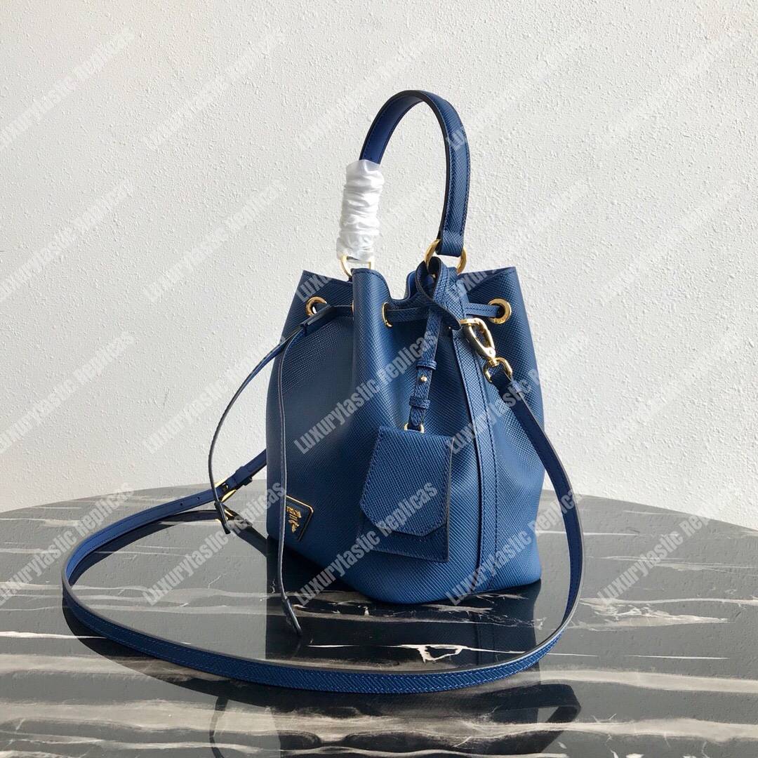 Pra*a saffiano leather bucket bag blue