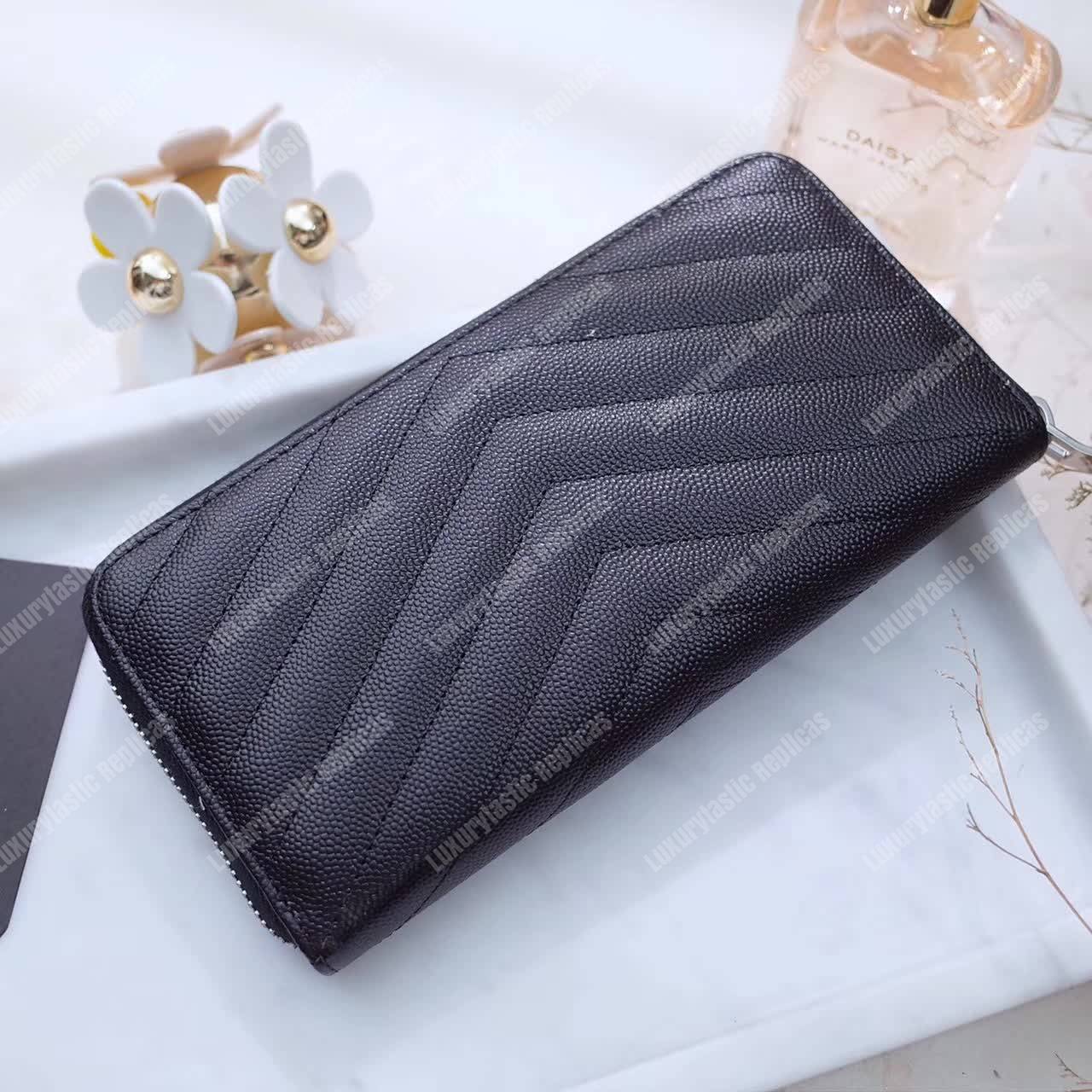Saint Laurent Monogram Zip Around Wallet Black Grain De Poudre