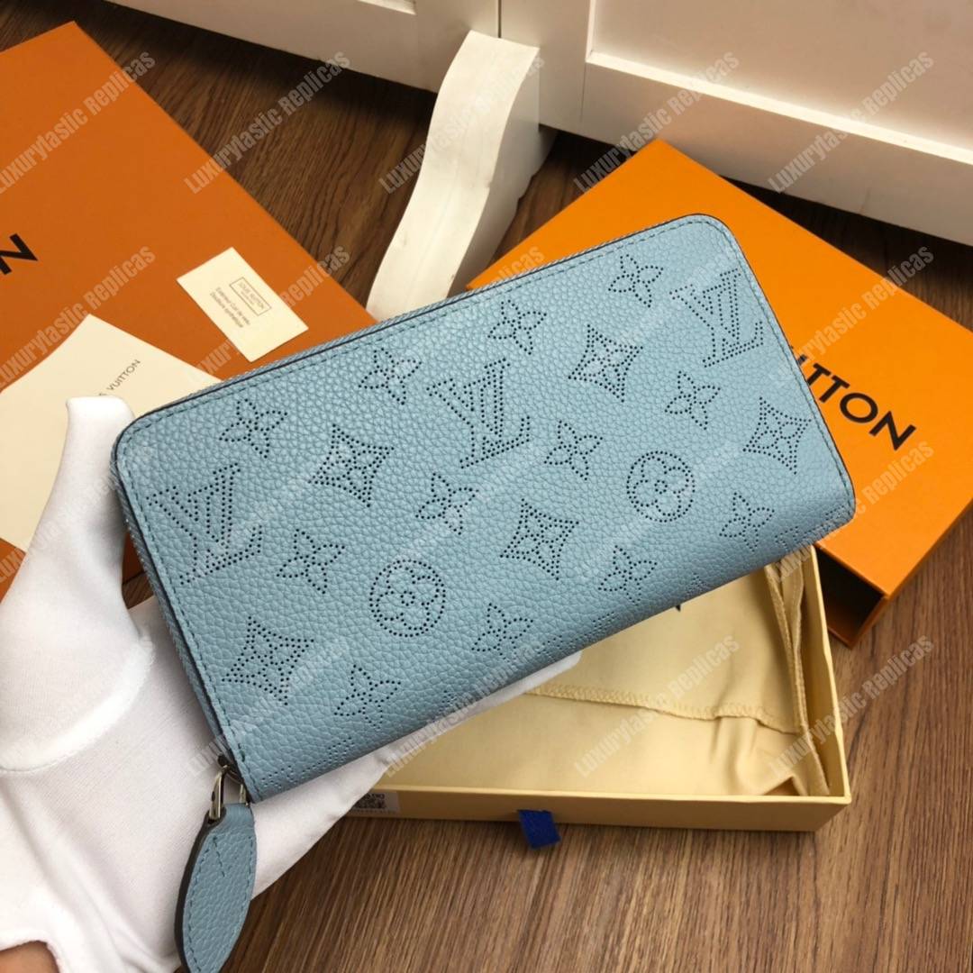LV Zippy Wallet Mahina Leather Bleu Horizon Pumpkin