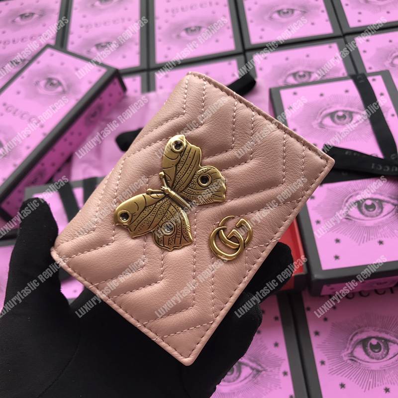 G*u*i gg marmont card case wallet with butterfly pink