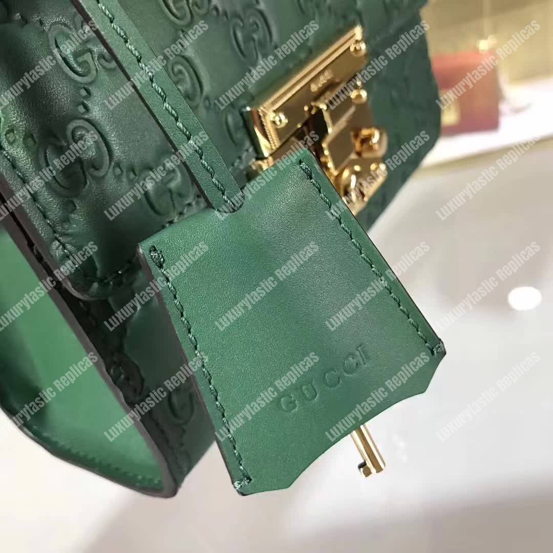 G*u*i padlock small signature shoulder bag emerald green
