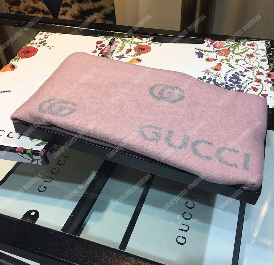 G*u*i wool scarf double g pattern pink grey