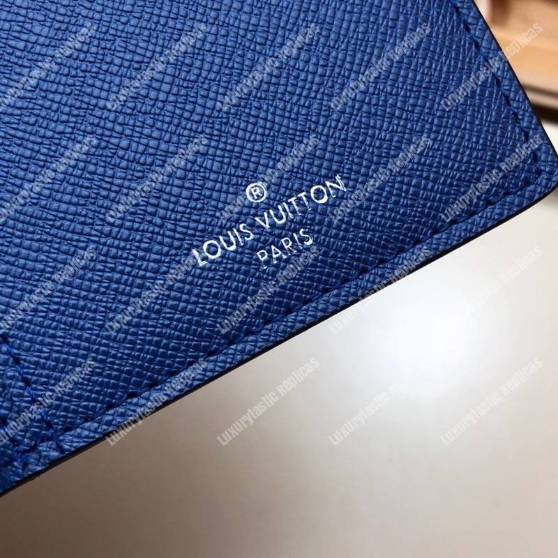 LV Brazza Wallet K45 Taiga Monogram Navy Blue