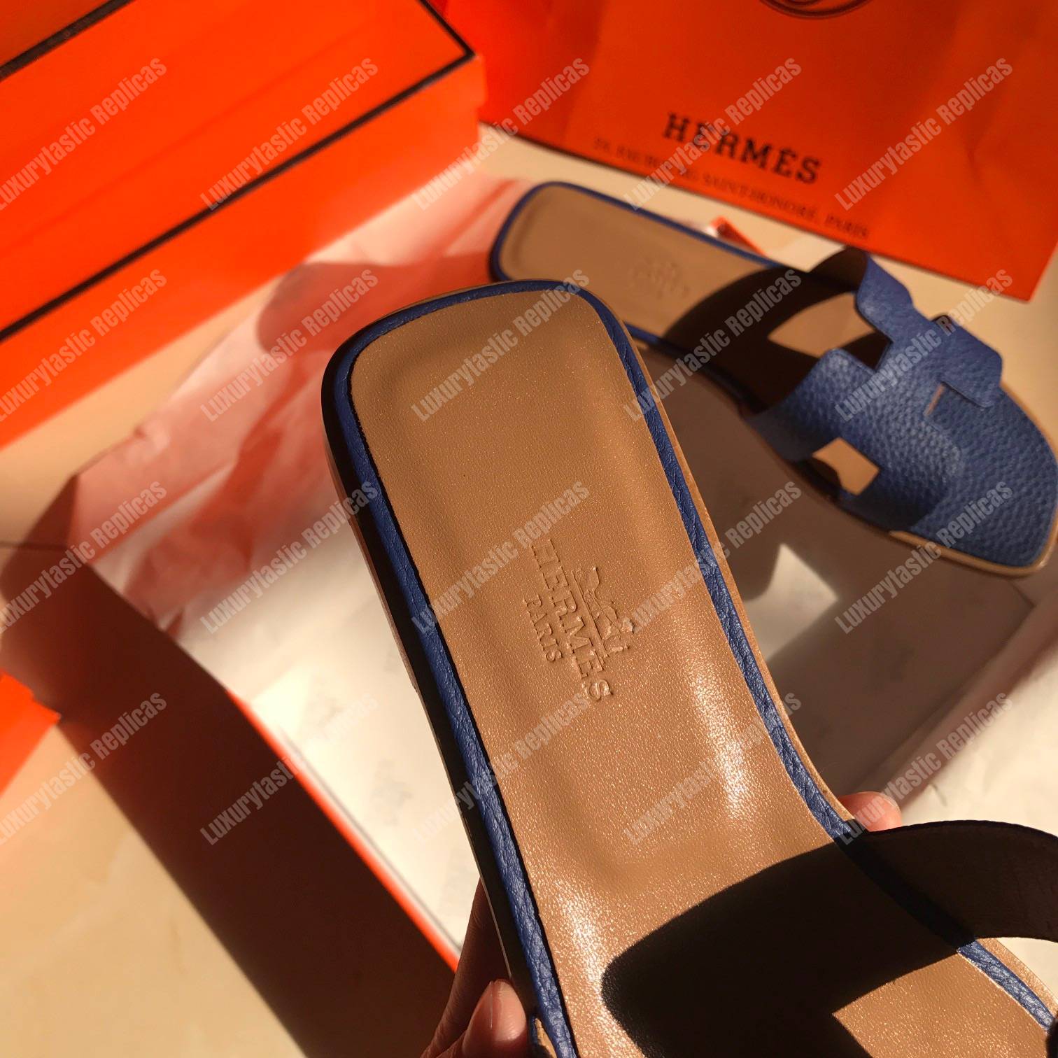 H**mes oran sandal epsom leather blue