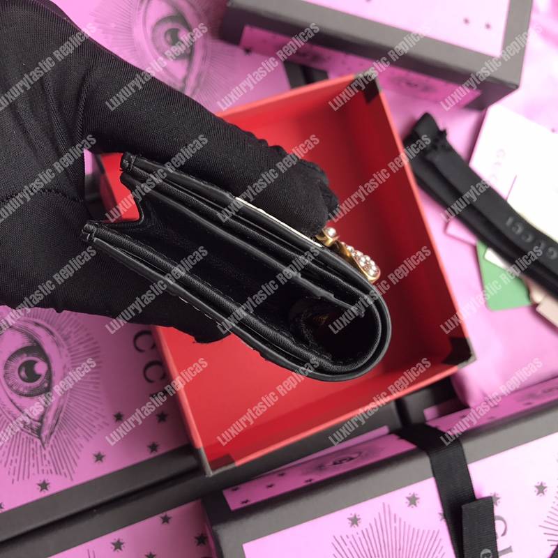 G*u*i queen margaret leather card case wallet black white